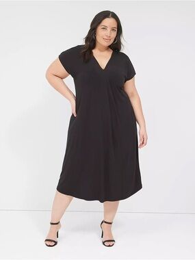 Lane Bryant Black V-Neck Midi Dress